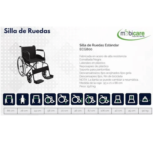 Silla De Ruedas Estandar Económica en Acero con Cinturón - Mobicare - Vitalefy