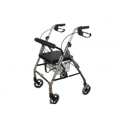 Andadera Rollator Desarmable De Aluminio Gris 4 Ruedas 6 Pulg 120 Kg - Vitalefy