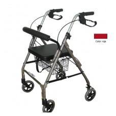 Andadera Rollator Desarmable De Aluminio Roja Extra Grande 4 Ruedas 6 Pulg 160 Kg - Vitalefy