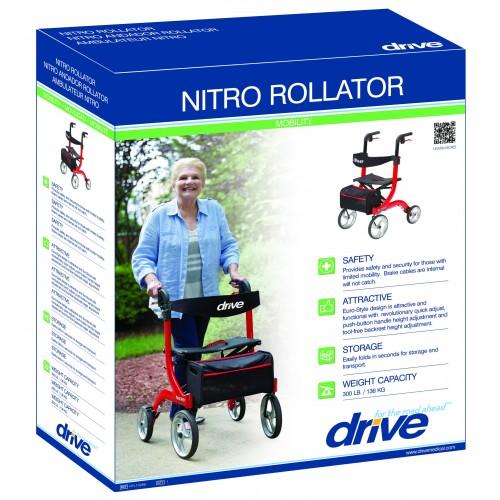 Andadera Rollator Nitro Aluminio Roja Llantas Delan. 10 Pulg. 136 Kg - Vitalefy