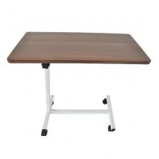 Mesa Puente Con Bandeja Fija Cafe Altura Ajustable C/Perilla Base H C/4 Ruedas - Vitalefy