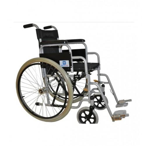 Silla De Ruedas De Acero Esmaltada De 18 Pulg (45.72 Cm) Gris Neumatica Pie Y Bra Demontables 120 Kg - Vitalefy