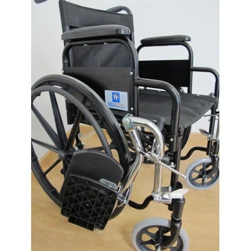 Silla De Ruedas De Acero Esmaltada De 45 Cm Negra Cañuela Elevapiernas Desmontables 120 Kg. - Vitalefy
